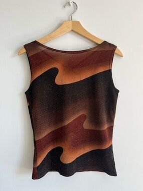 Abstract Y2K tank in caramel earth tones, flecked with gold micro sparkles☀️